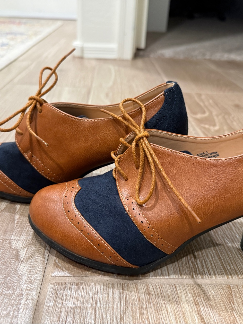Chase + Chloe Cognac and Navy Two-Tone Lace-Up Heels